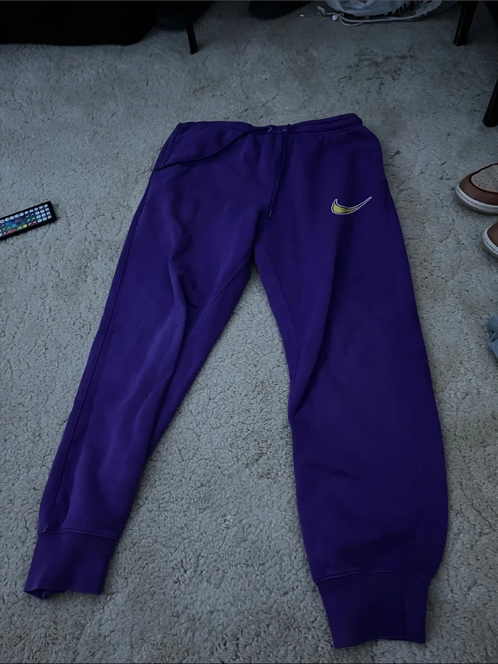 Nike Purple Kids Joggers with Yellow Swoosh